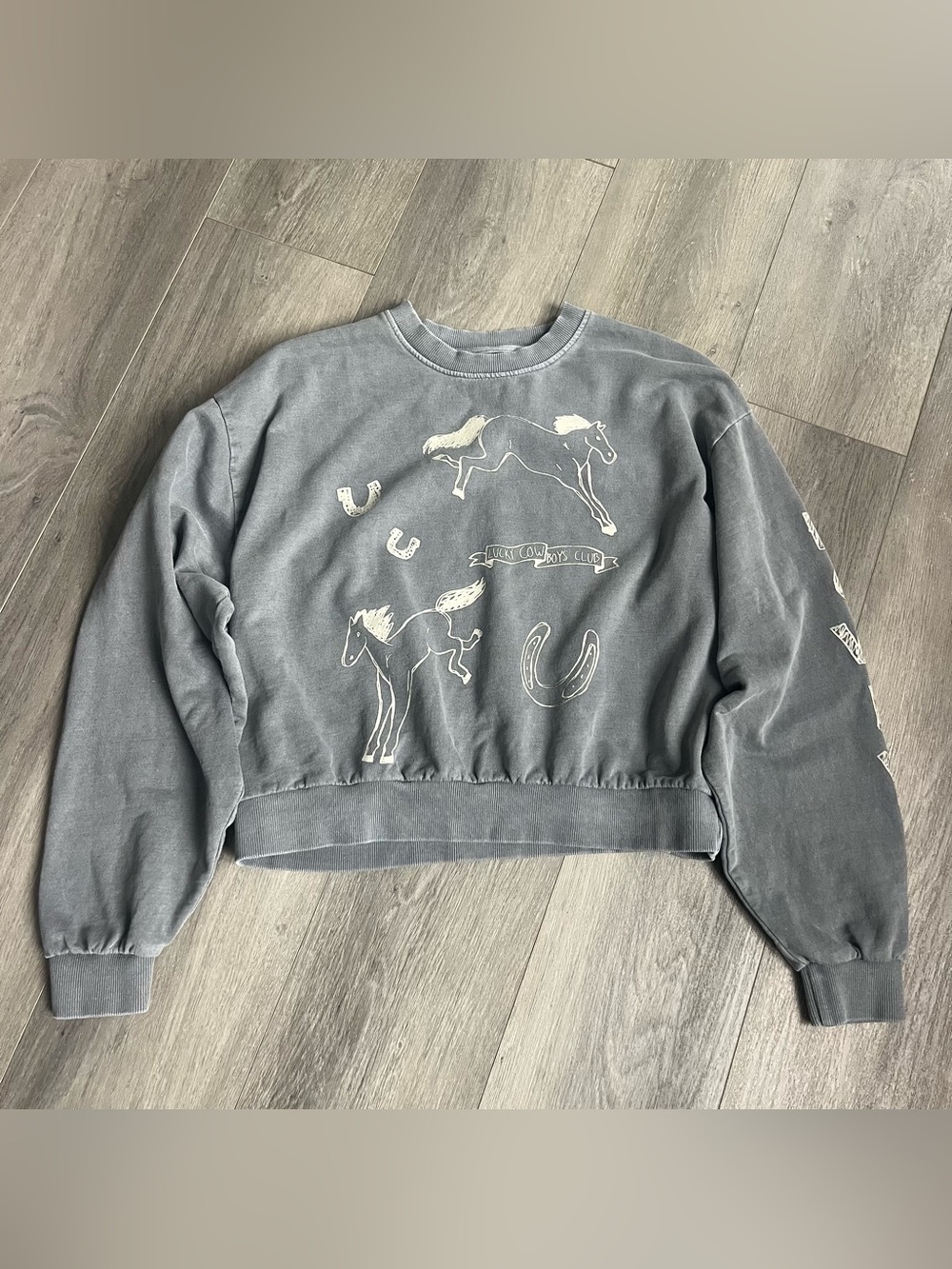 Lazy Sunday Lucky Cowboys Club Western Horse Graphic Sweatshirt M